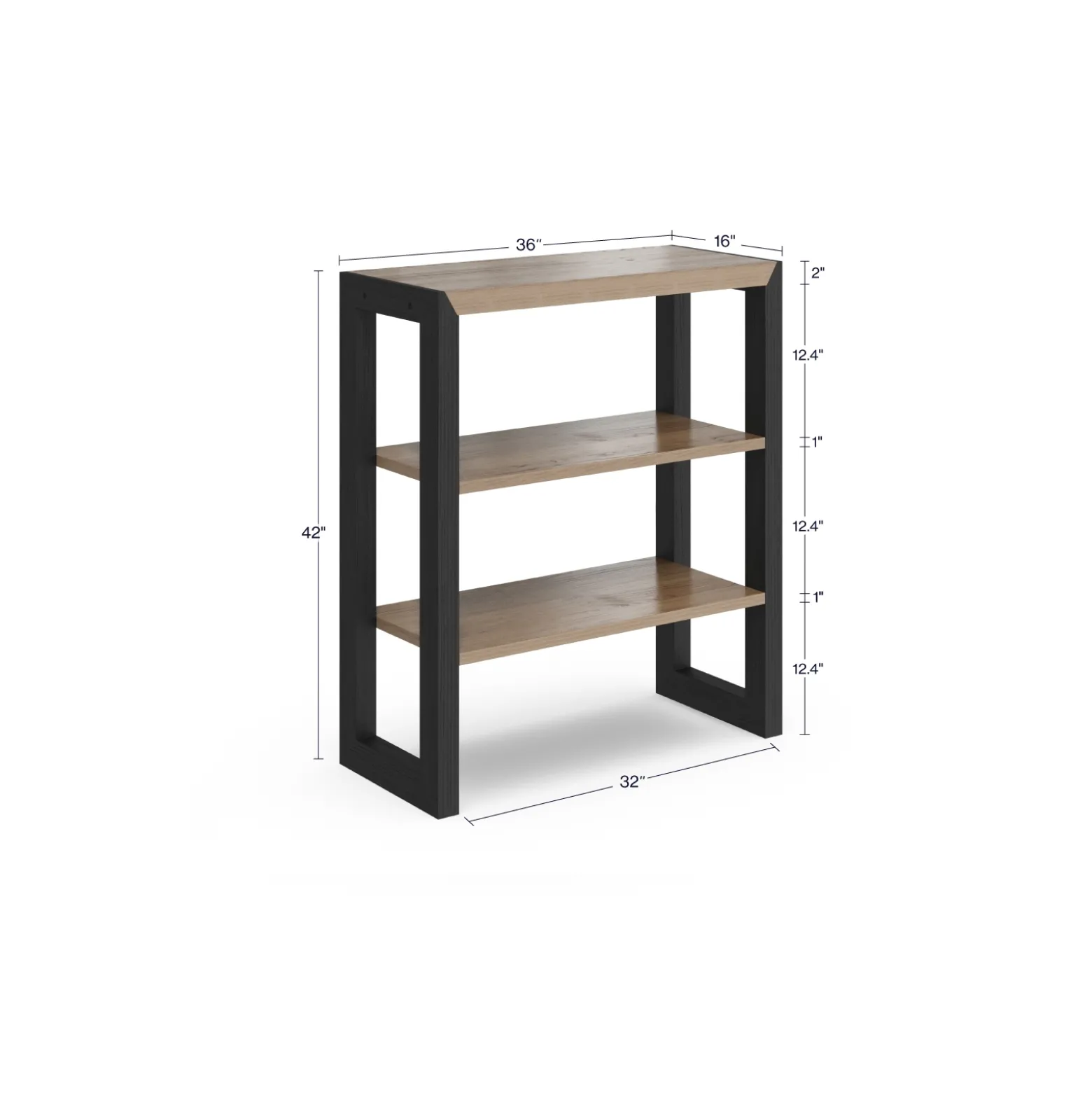District 3-Shelf Bookcase - 36"W x 16"D x 42"H