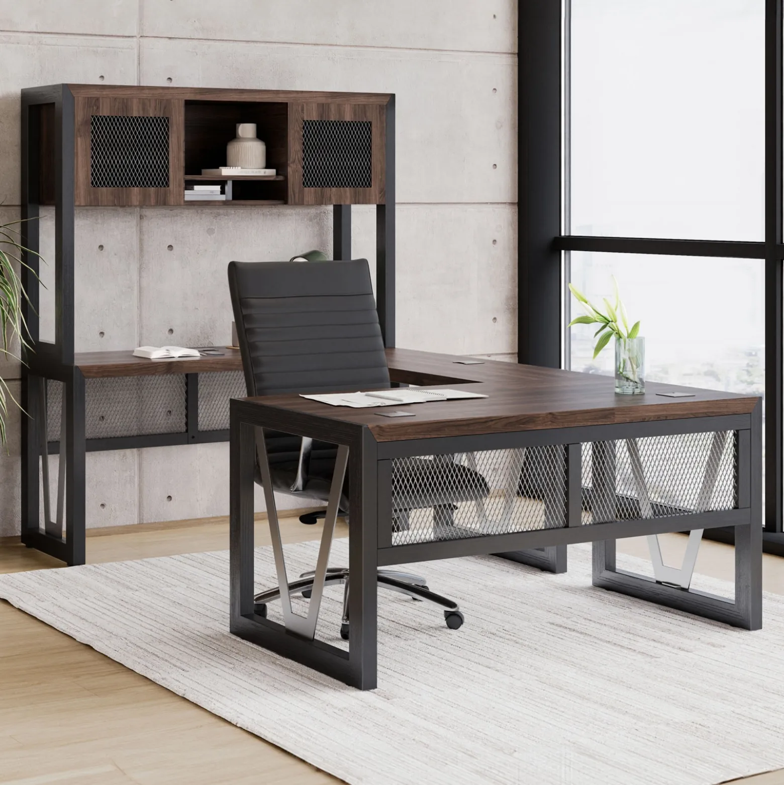 District U-Desk with Reversible Bridge - 60"W