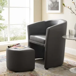 Divulge Faux Leather Armchair and Ottoman