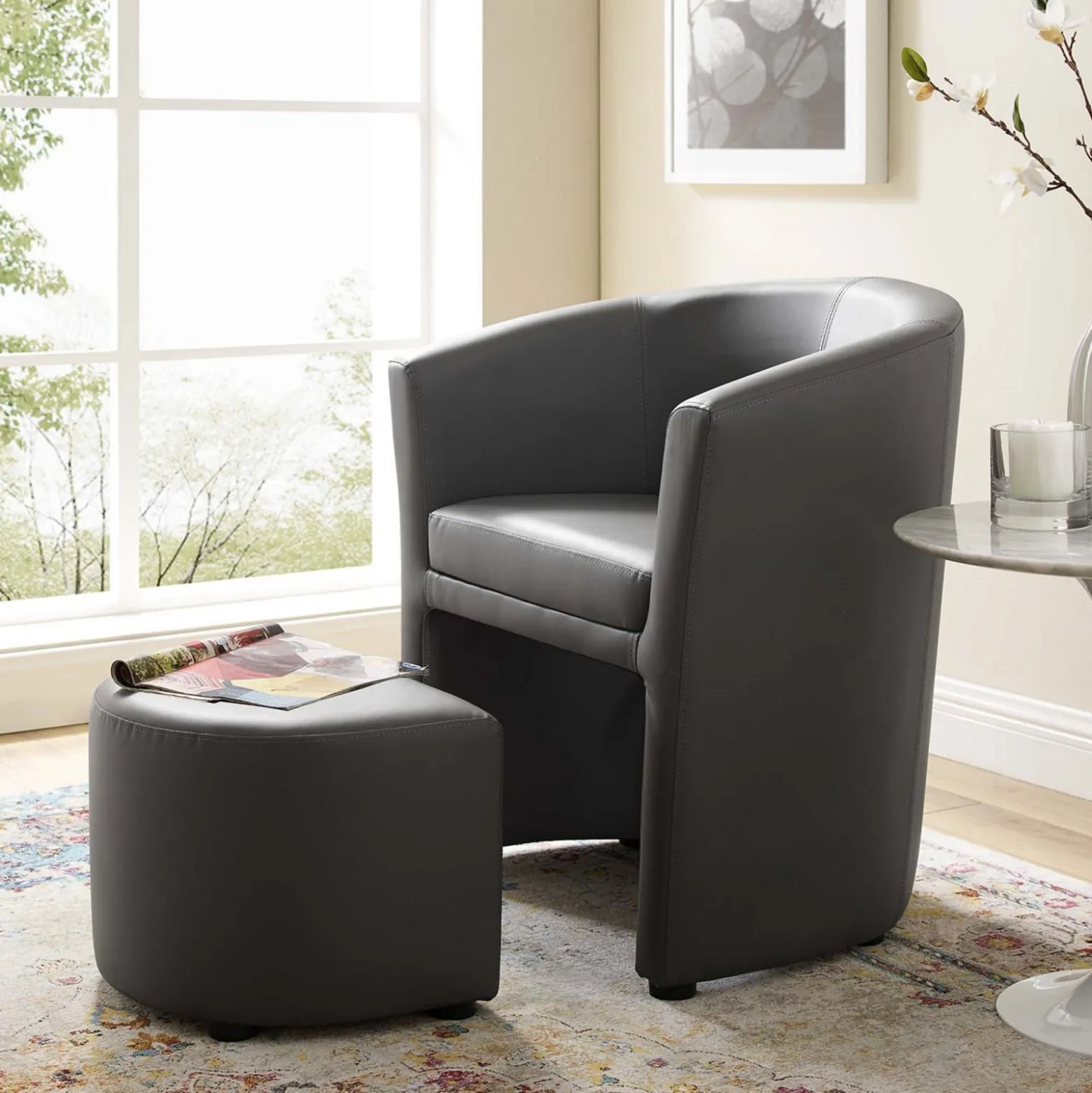 Divulge Faux Leather Armchair and Ottoman