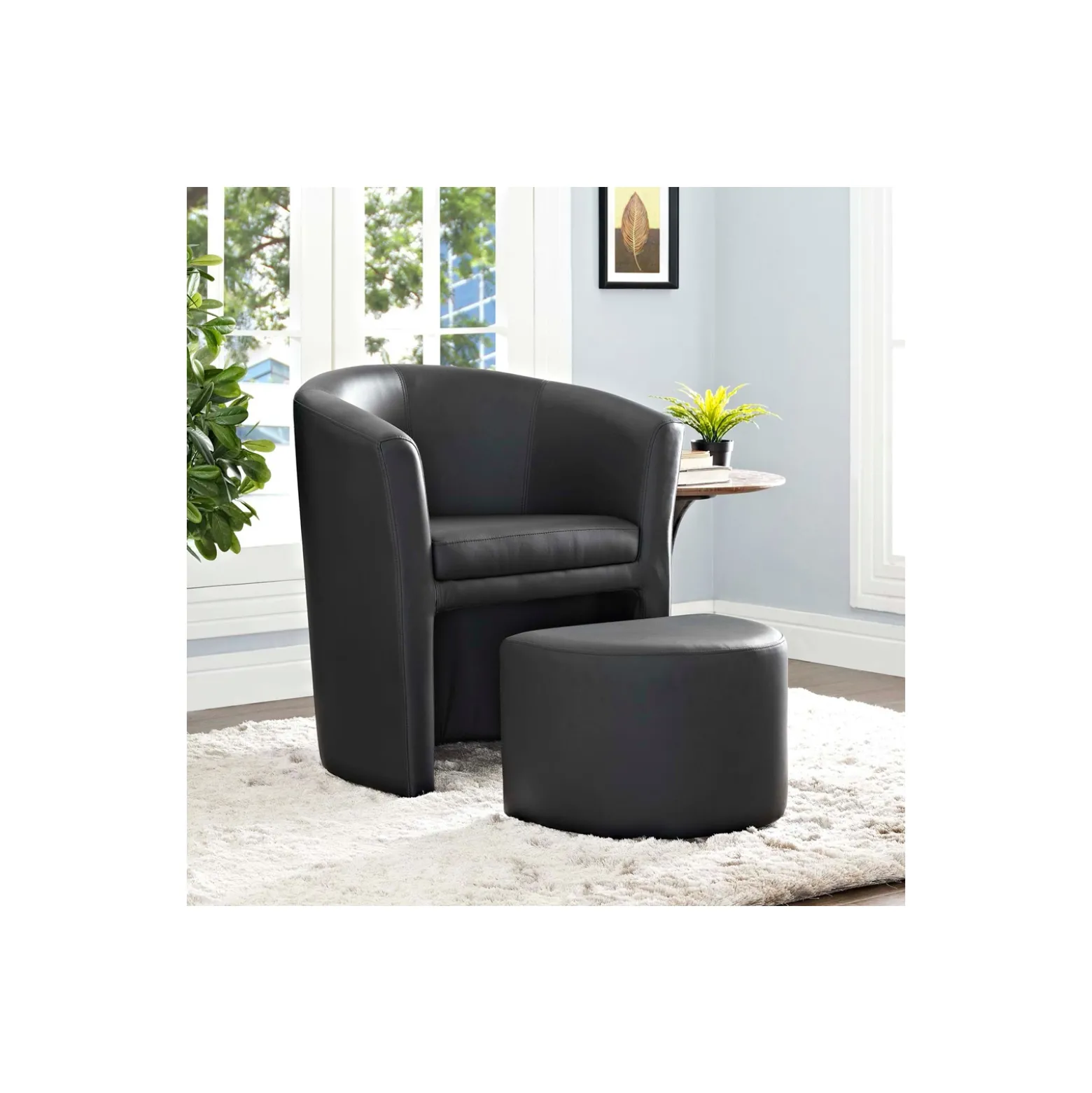 Divulge Faux Leather Armchair and Ottoman