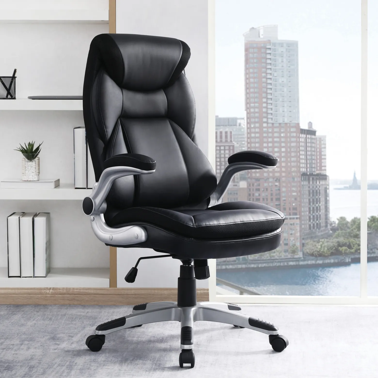 ECH Series Leather Flip-Arm Office Chair