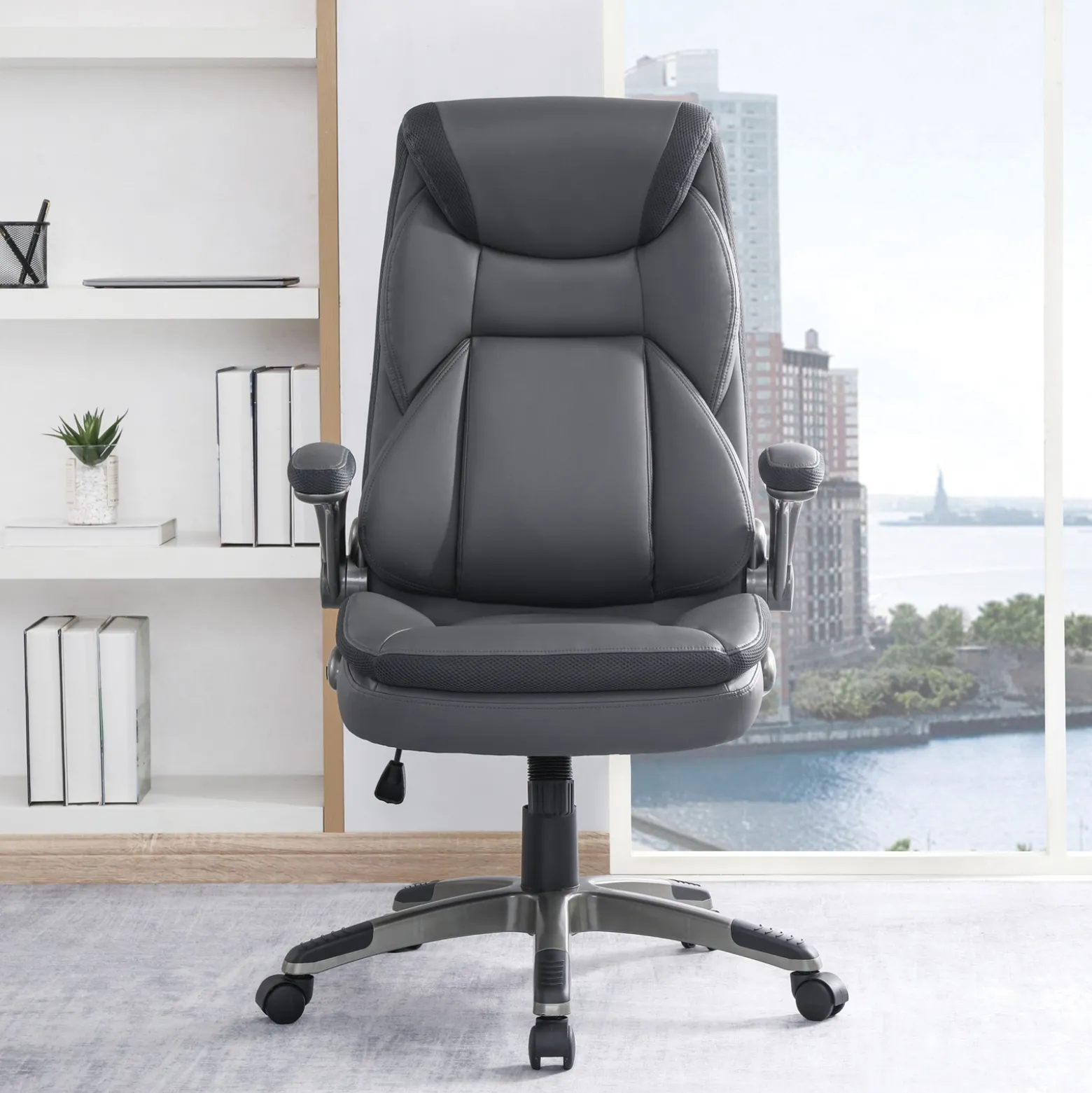 ECH Series Leather Flip-Arm Office Chair