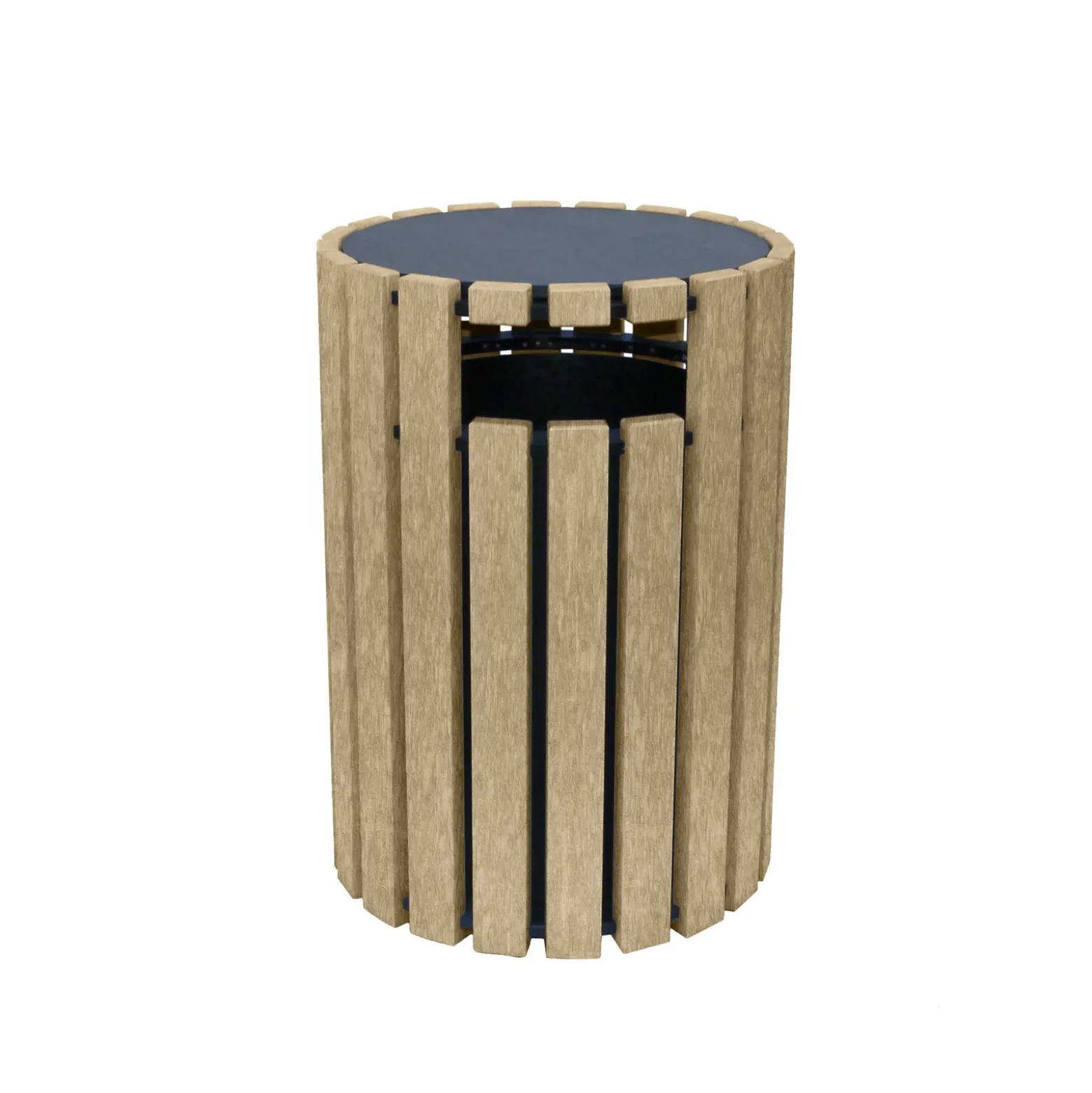 Eco-friendly Outdoor Round Trash Receptacle with Rain Guard- 33 Gallon