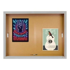 Enclosed Bulletin Board with Aluminum Frame and Sliding Doors - 48"Wx36"H