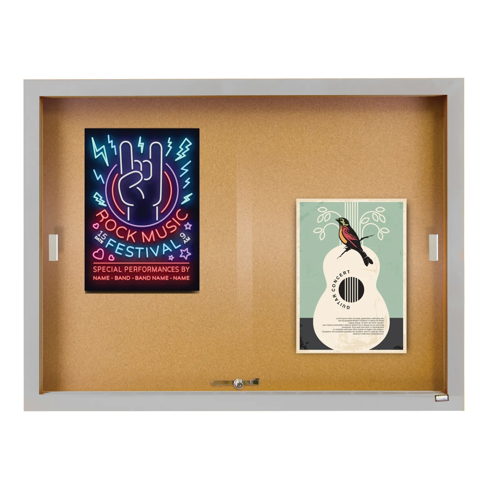 Enclosed Bulletin Board with Aluminum Frame and Sliding Doors - 48"Wx36"H