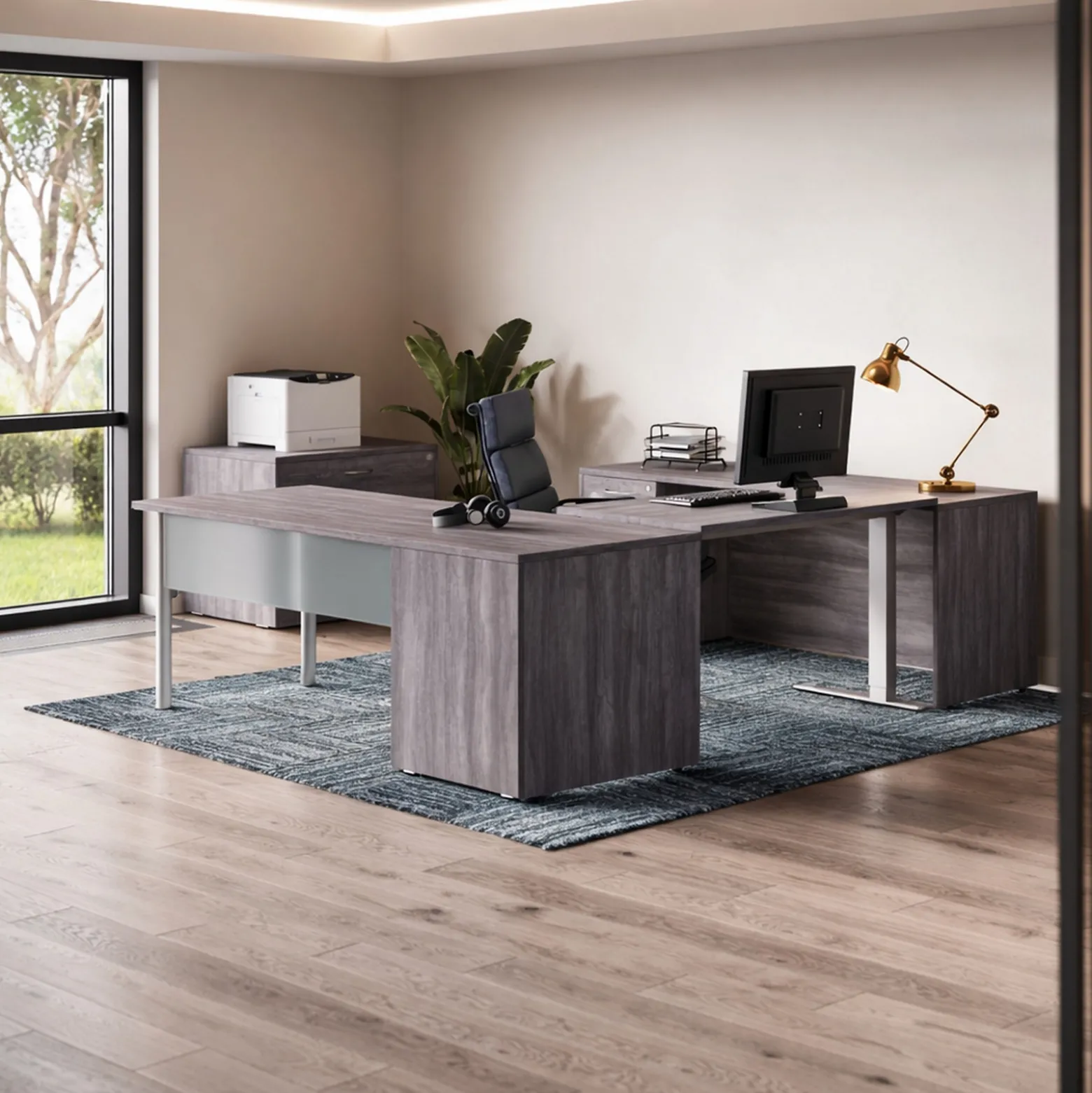 Endure 72"W Height Adjustable U-Shaped Standing Desk with Left-Handed Bridge and Lateral File