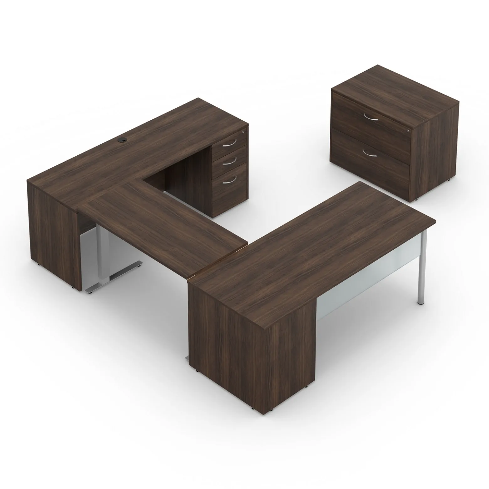 Endure 72"W Height Adjustable U-Shaped Standing Desk with Right-Handed Bridge and Lateral File