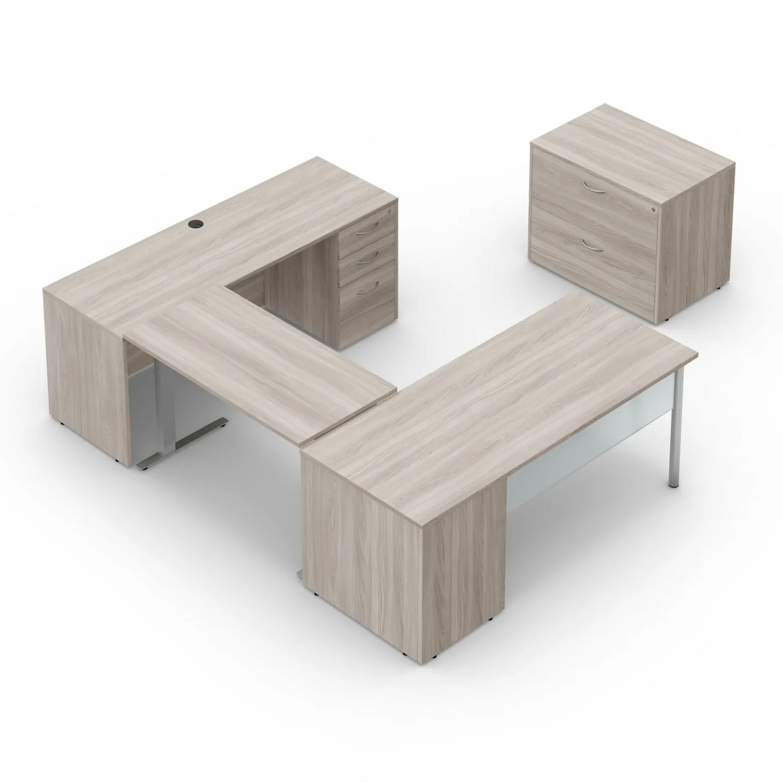 Endure 72"W Height Adjustable U-Shaped Standing Desk with Right-Handed Bridge and Lateral File