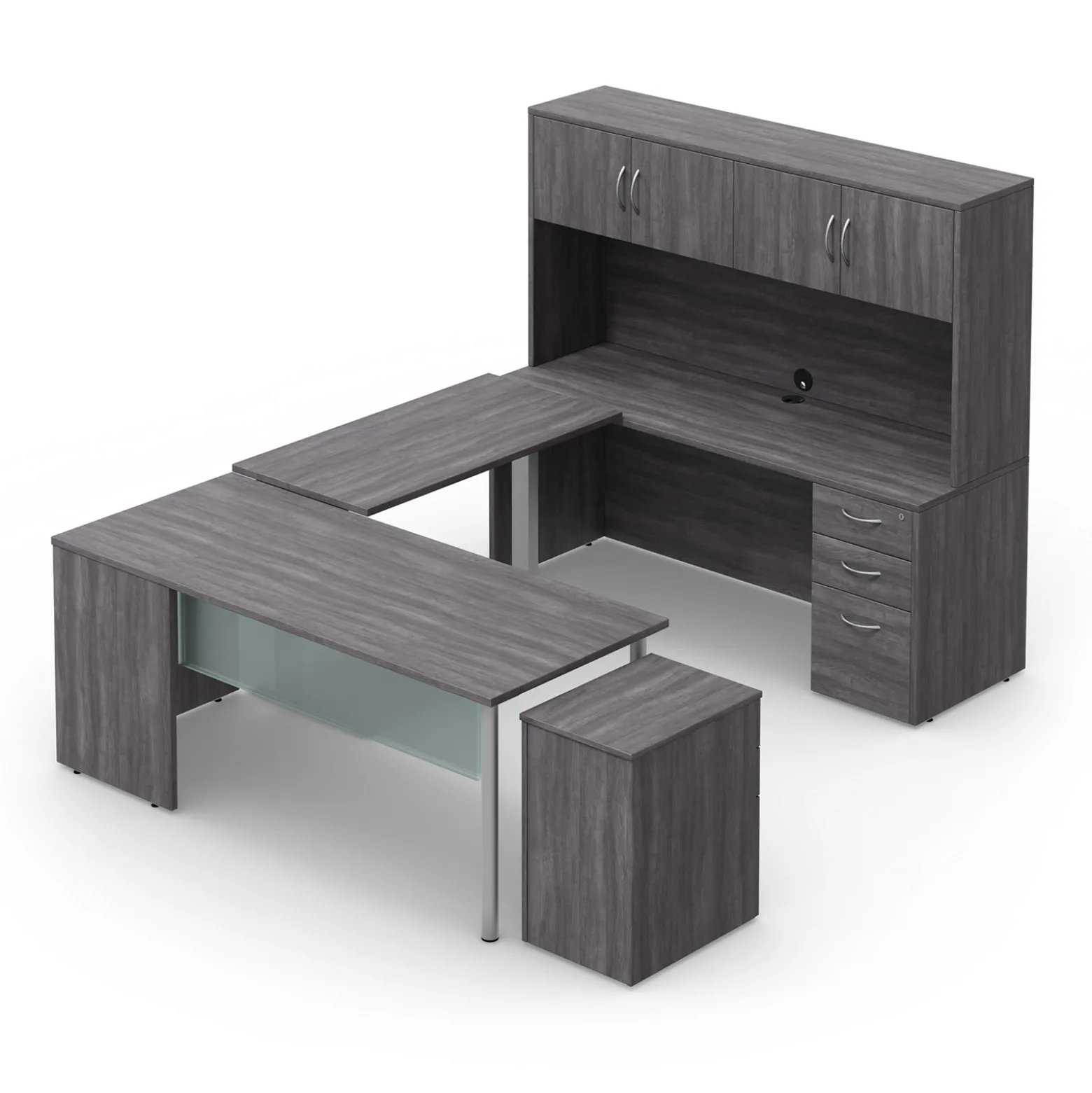 Endure 72"W Height Adjustable U-Shaped Standing Desk with Right-Handed Bridge and Hutch