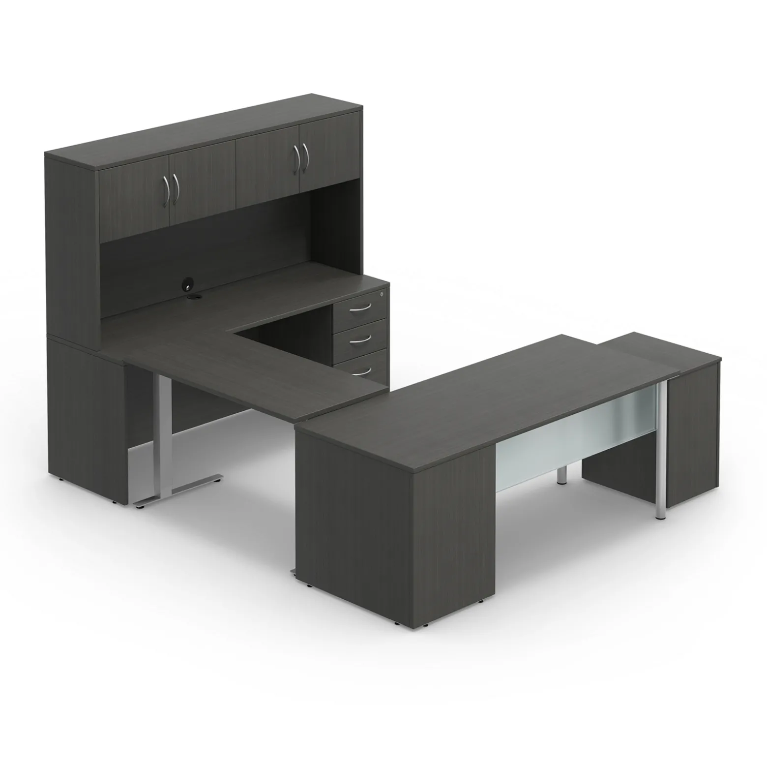 Endure 72"W Height Adjustable U-Shaped Standing Desk with Right-Handed Bridge and Hutch