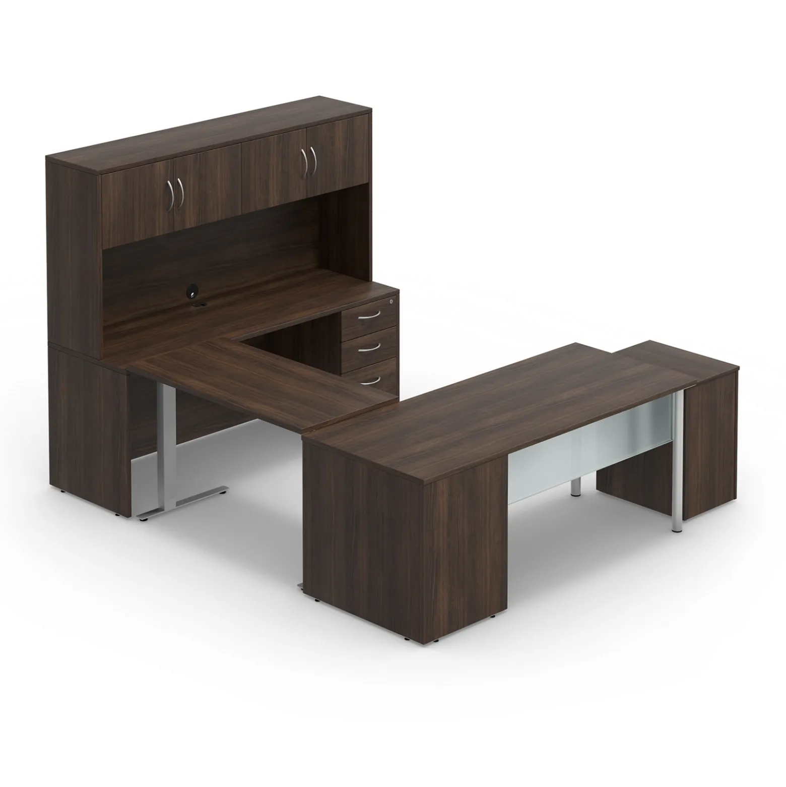 Endure 72"W Height Adjustable U-Shaped Standing Desk with Right-Handed Bridge and Hutch