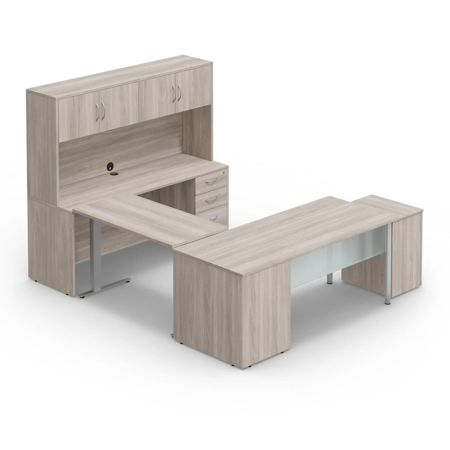 Endure 72"W Height Adjustable U-Shaped Standing Desk with Right-Handed Bridge and Hutch