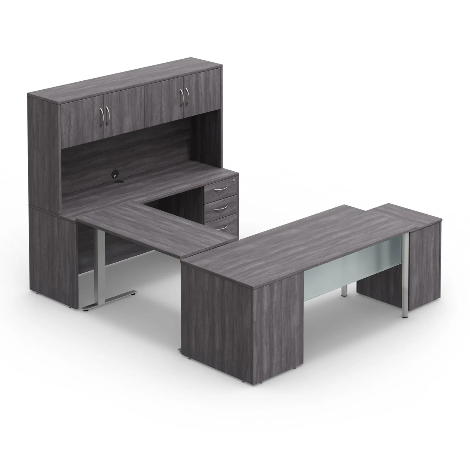 Endure 72"W Height Adjustable U-Shaped Standing Desk with Right-Handed Bridge and Hutch