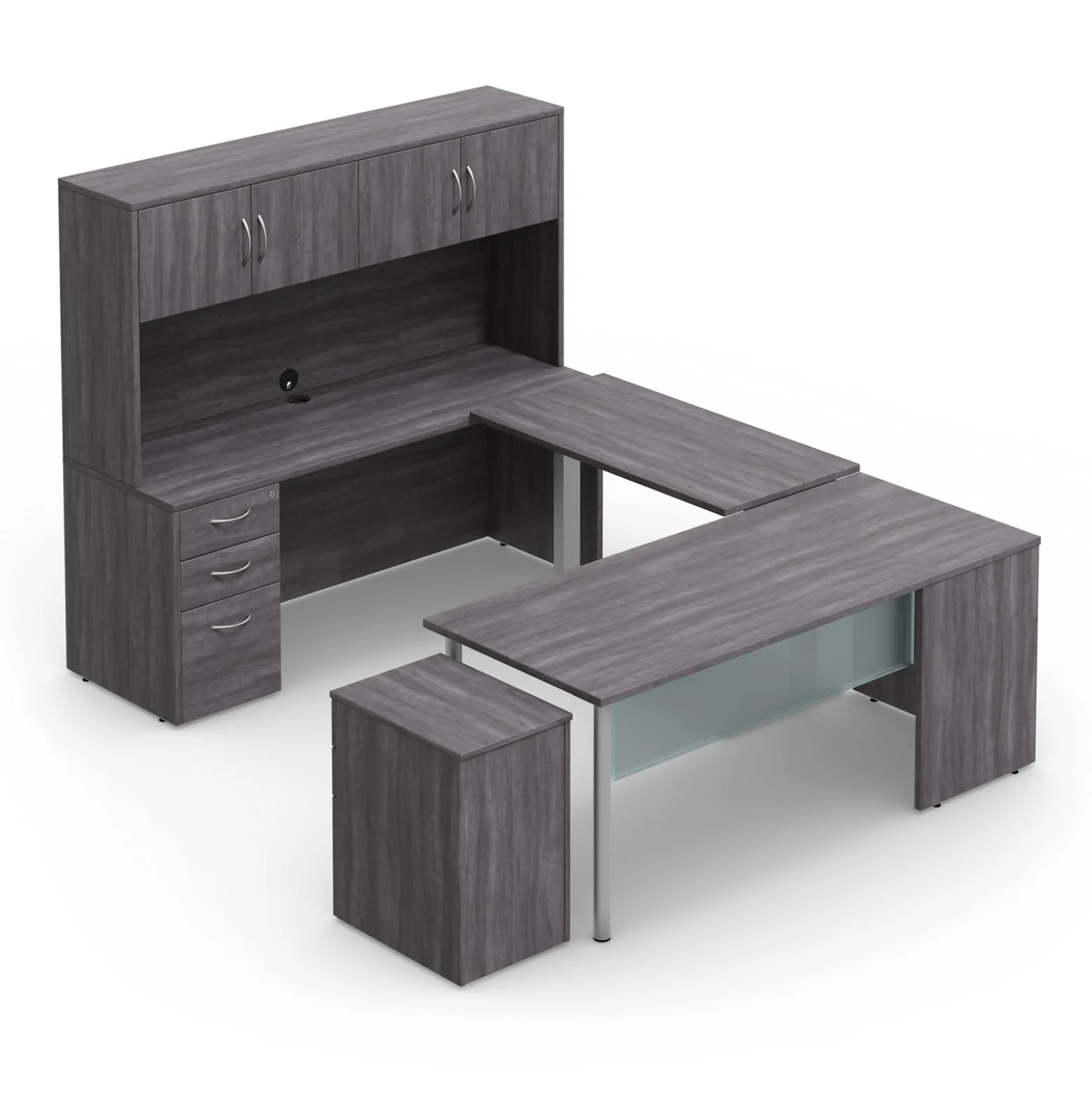 Endure 72"W Height Adjustable U-Shaped Desk with Left-Handed Bridge and Hutch