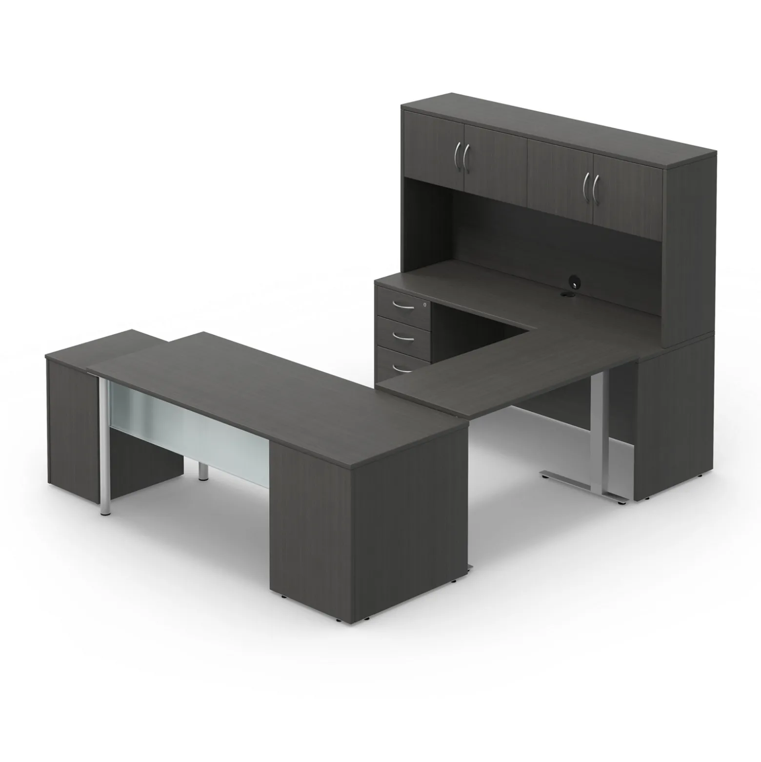 Endure 72"W Height Adjustable U-Shaped Desk with Left-Handed Bridge and Hutch
