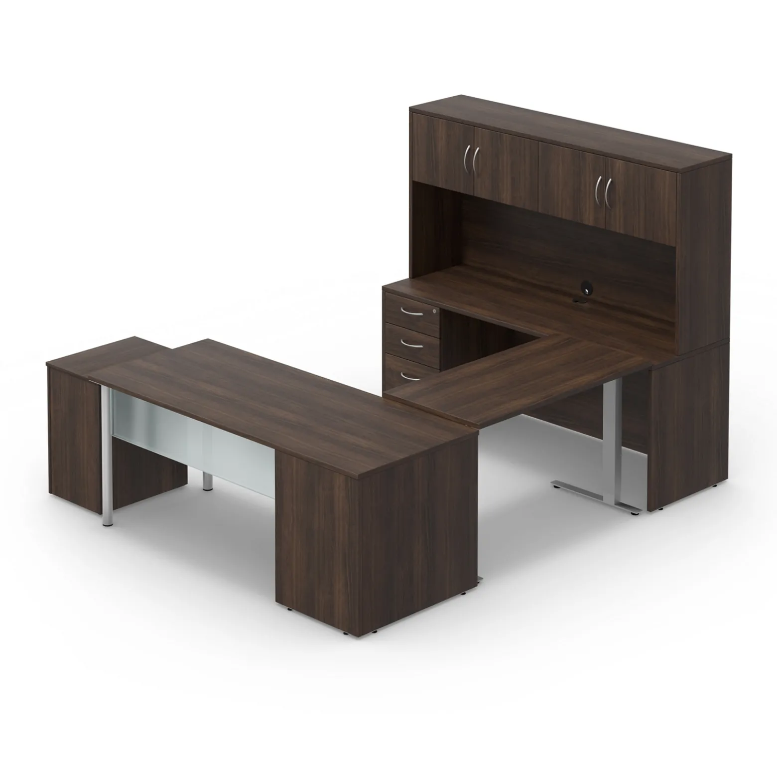 Endure 72"W Height Adjustable U-Shaped Desk with Left-Handed Bridge and Hutch