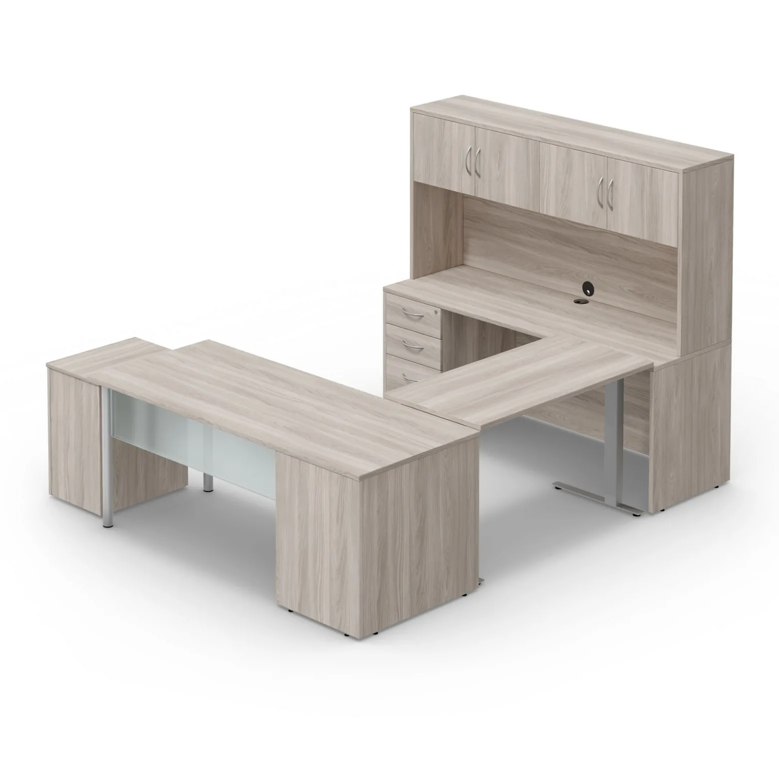Endure 72"W Height Adjustable U-Shaped Desk with Left-Handed Bridge and Hutch