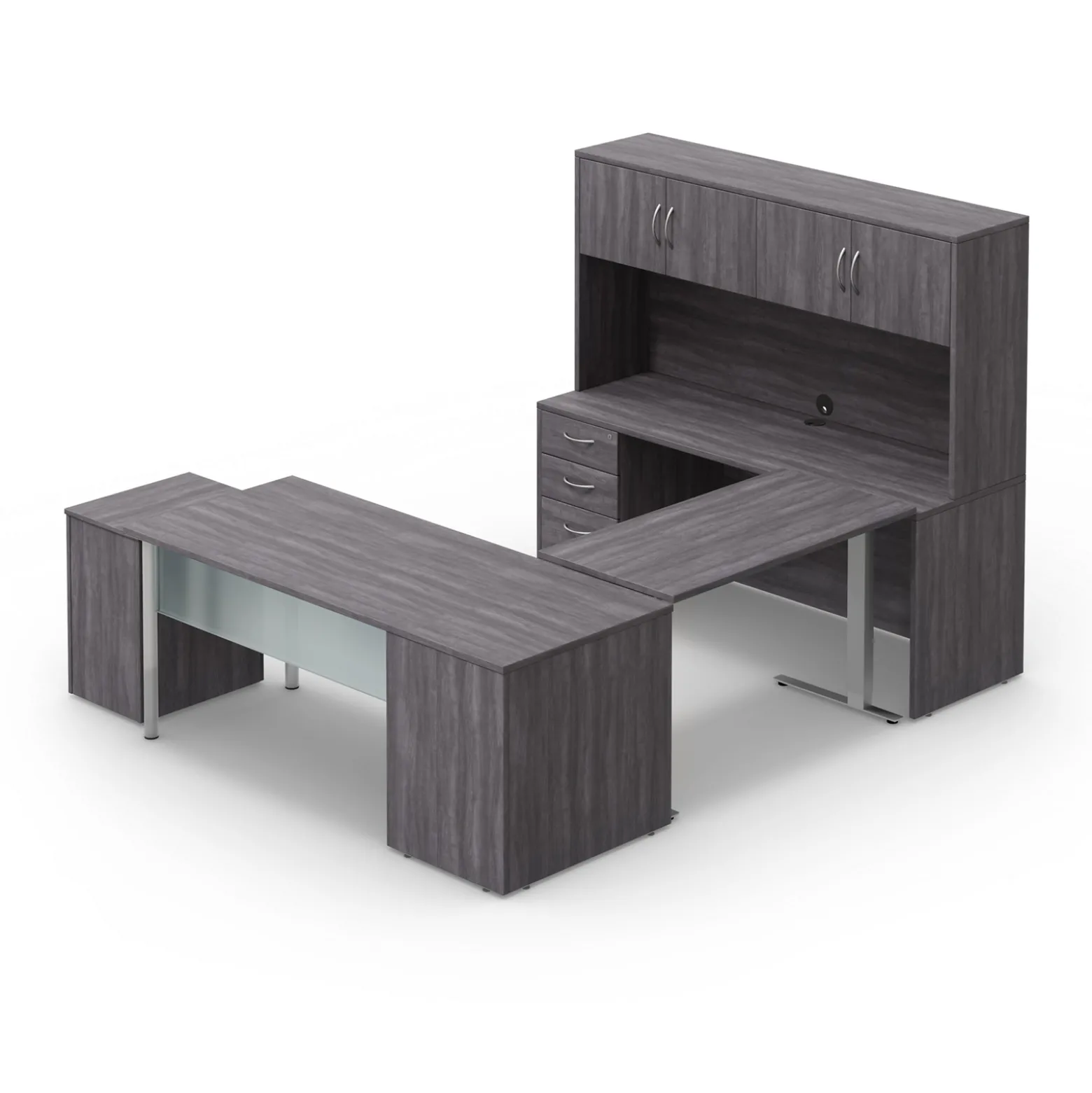 Endure 72"W Height Adjustable U-Shaped Desk with Left-Handed Bridge and Hutch