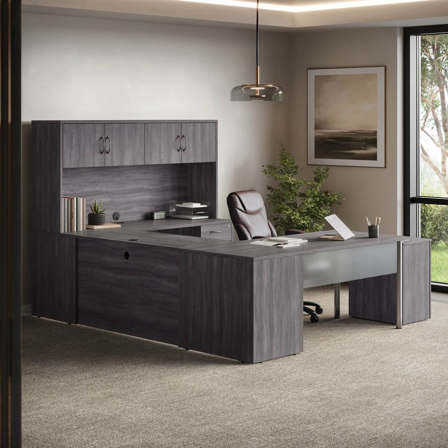 Endure 72"W U-Shaped Desk with Right-Handed Bridge and Hutch