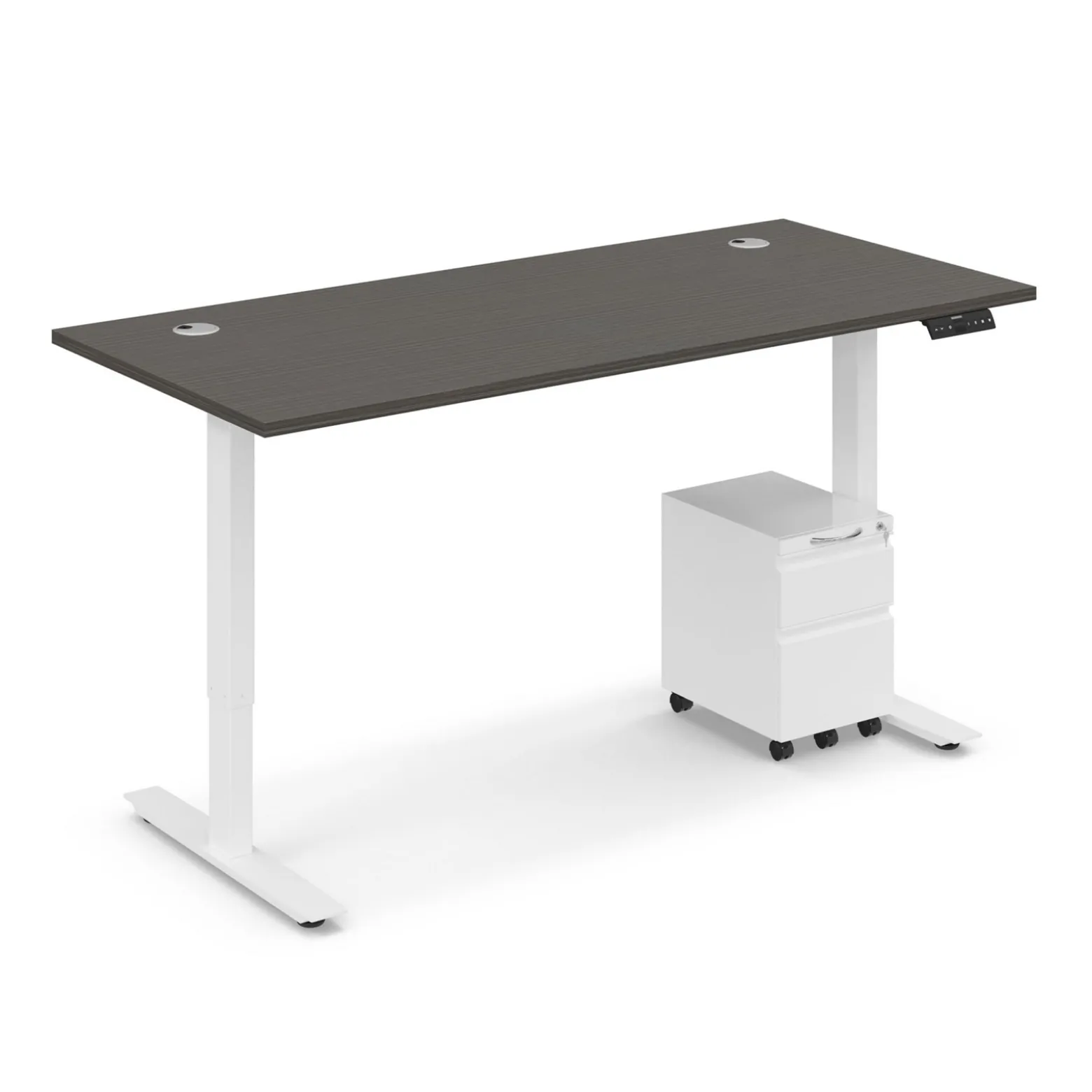 Ergo Desk Height Adjustable Standing Desk with Pedestal - 66"W x 30"D