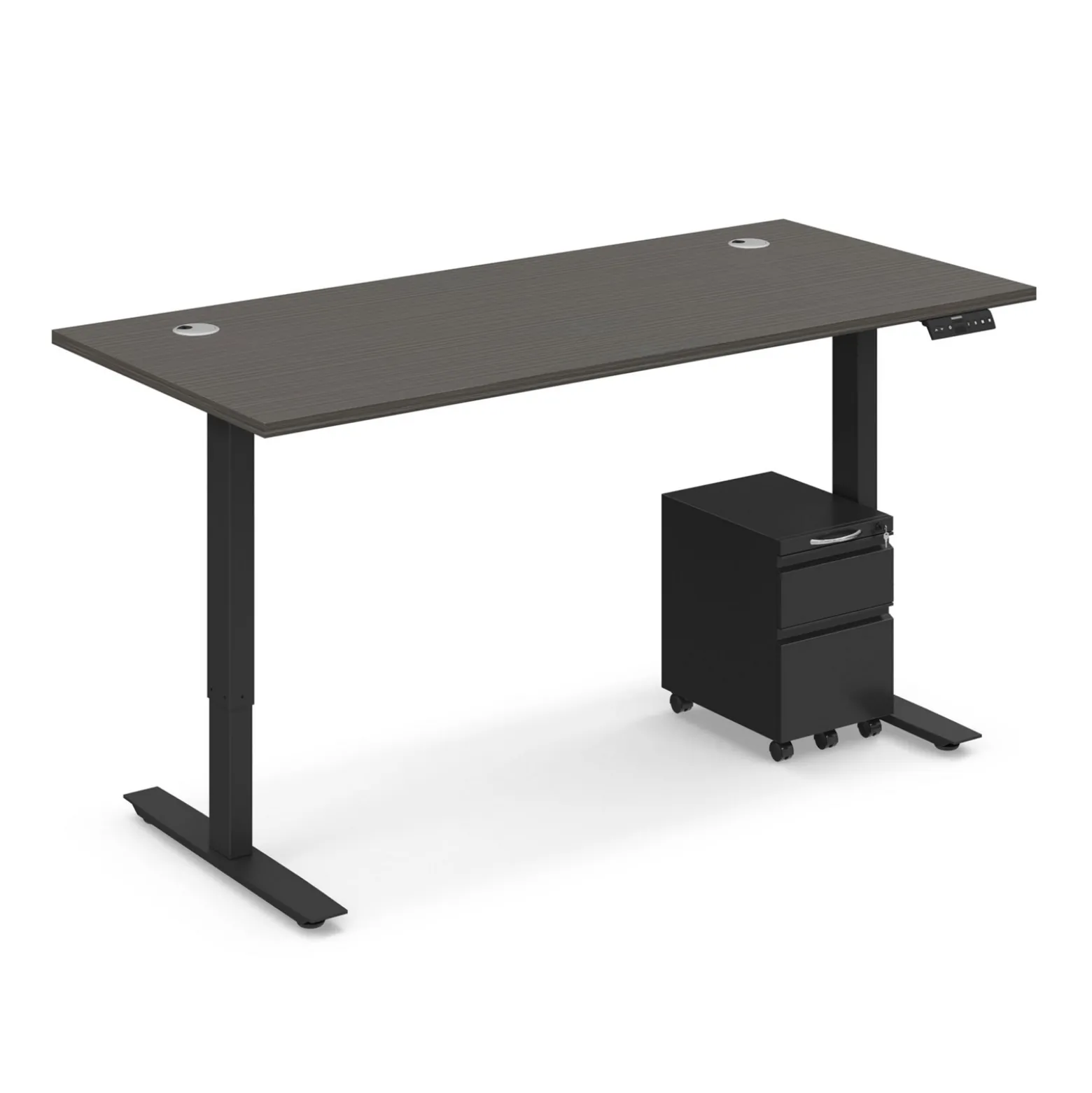 Ergo Desk Height Adjustable Standing Desk with Pedestal - 66"W x 30"D