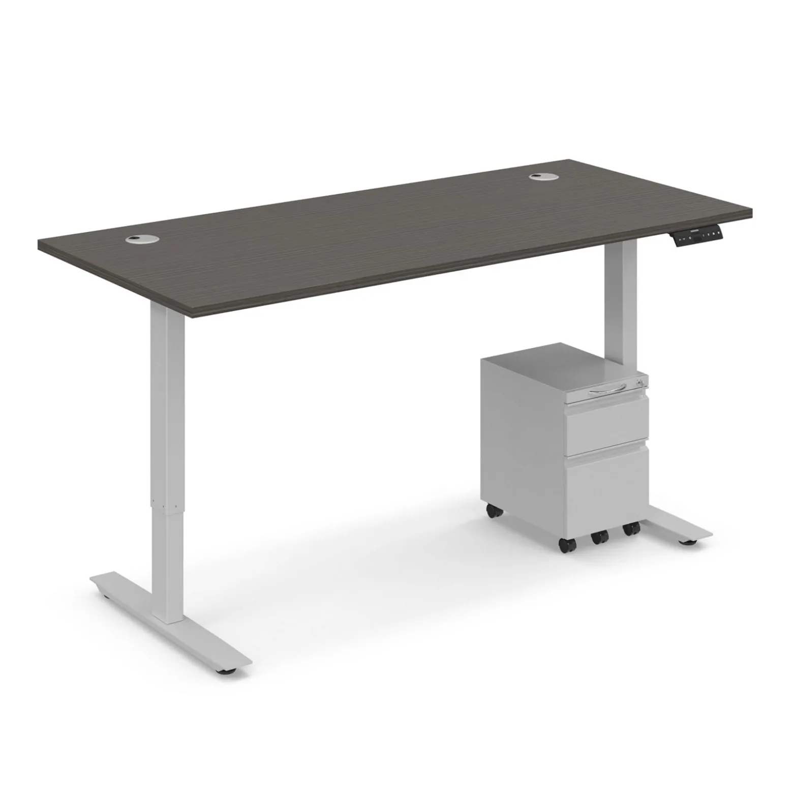 Ergo Desk Height Adjustable Standing Desk with Pedestal - 66"W x 30"D