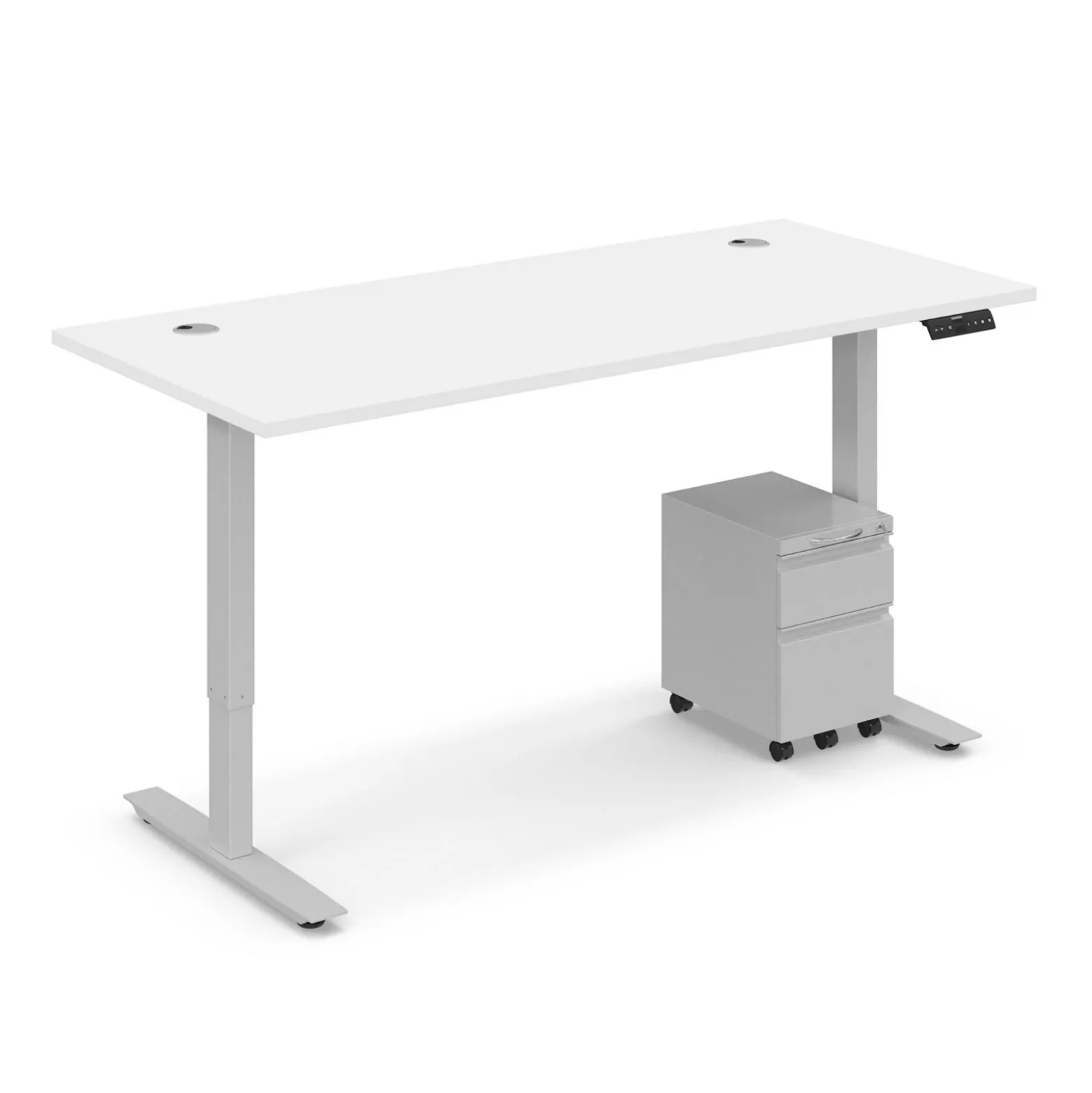 Ergo Desk Height Adjustable Standing Desk with Pedestal - 66"W x 30"D