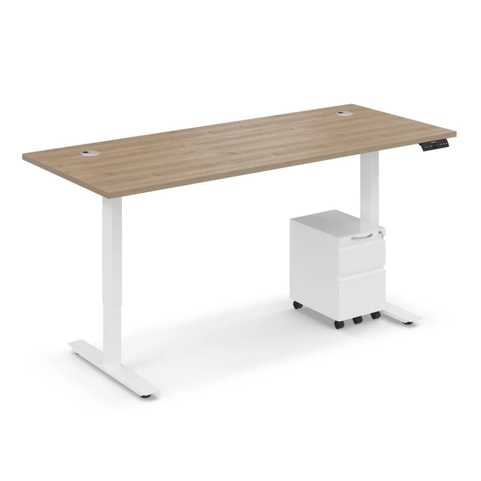 Ergo Desk Height Adjustable Standing Desk with Pedestal - 72"W x 30"D