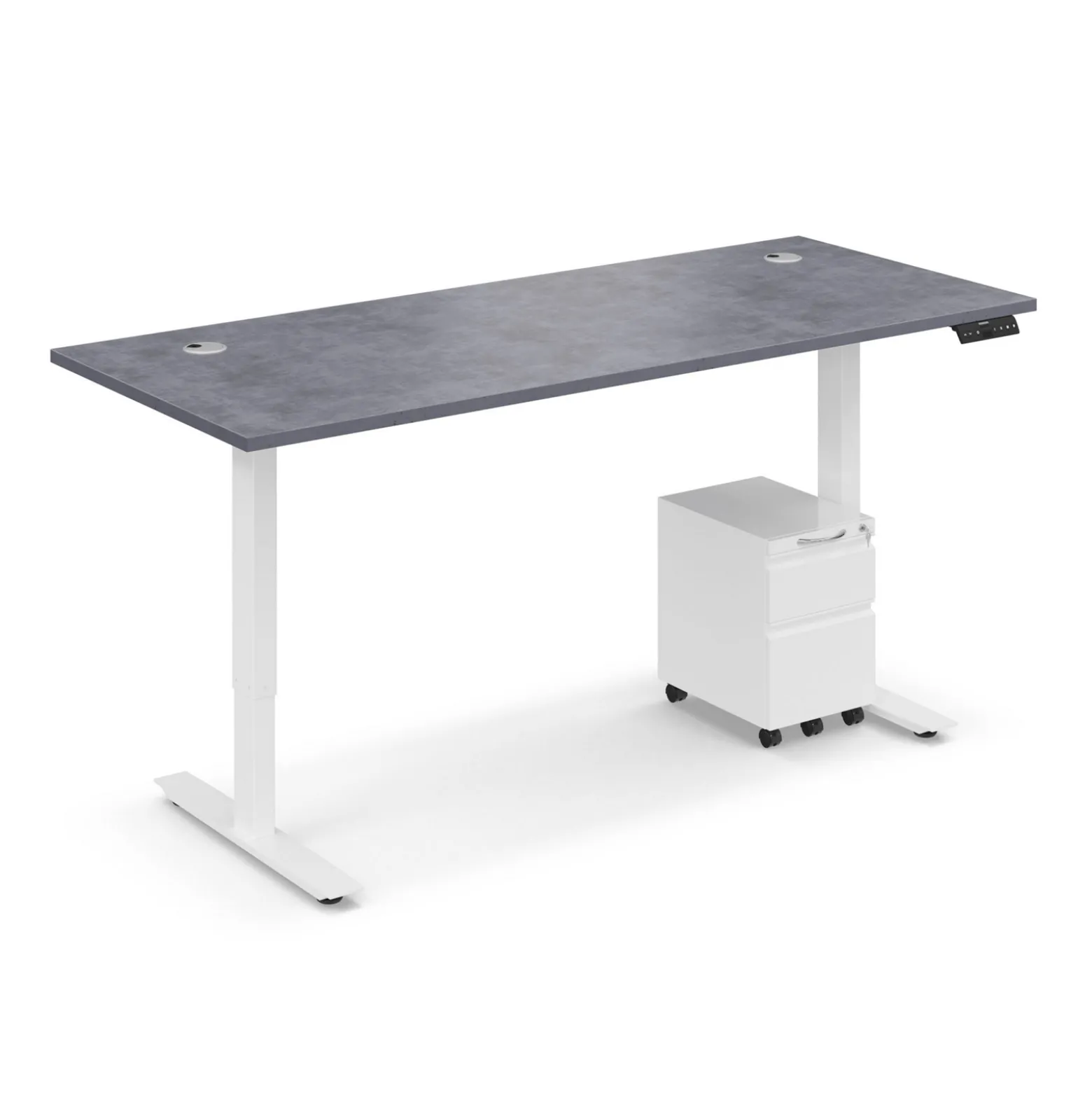 Ergo Desk Height Adjustable Standing Desk with Pedestal - 72"W x 30"D