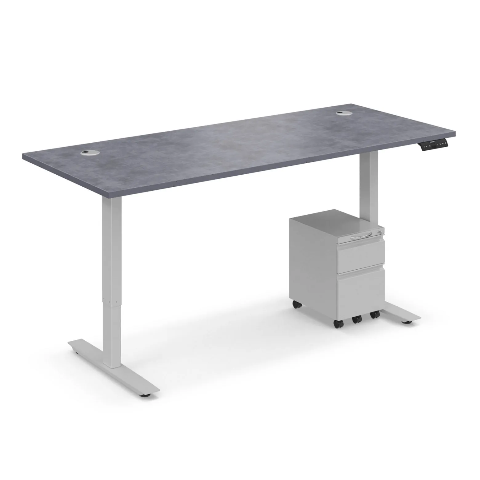 Ergo Desk Height Adjustable Standing Desk with Pedestal - 72"W x 30"D