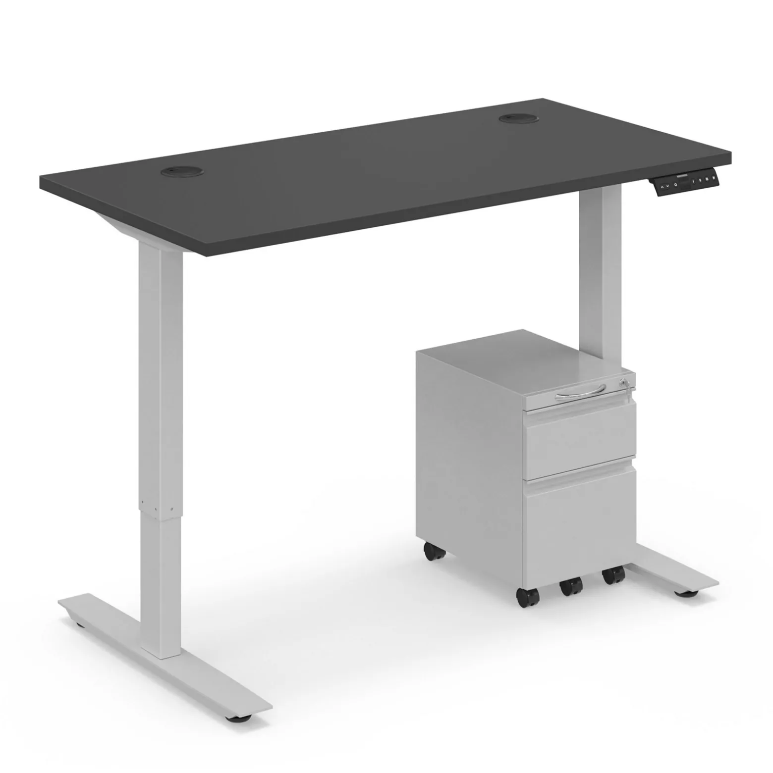 Ergo Desk Height Adjustable Standing Desk with Pedestal - 48"W x 24"D