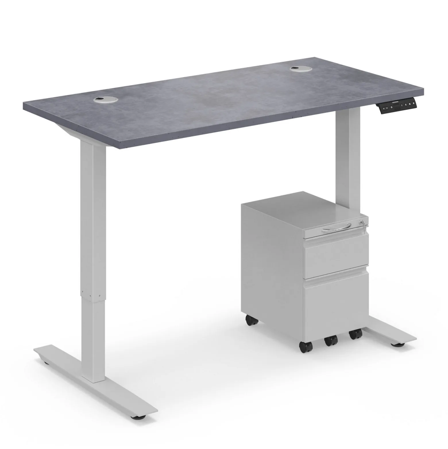 Ergo Desk Height Adjustable Standing Desk with Pedestal - 48"W x 24"D