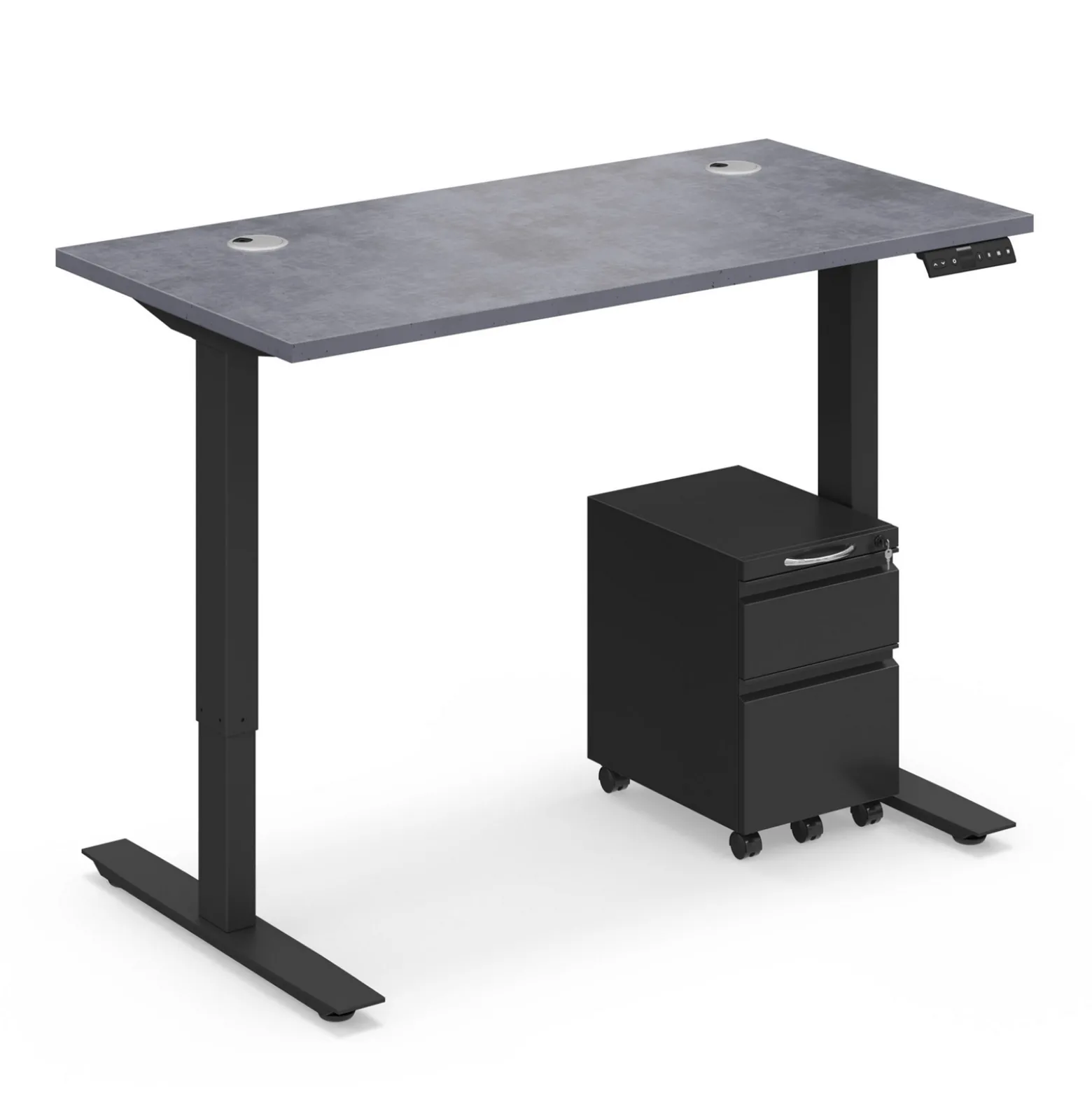 Ergo Desk Height Adjustable Standing Desk with Pedestal - 48"W x 24"D