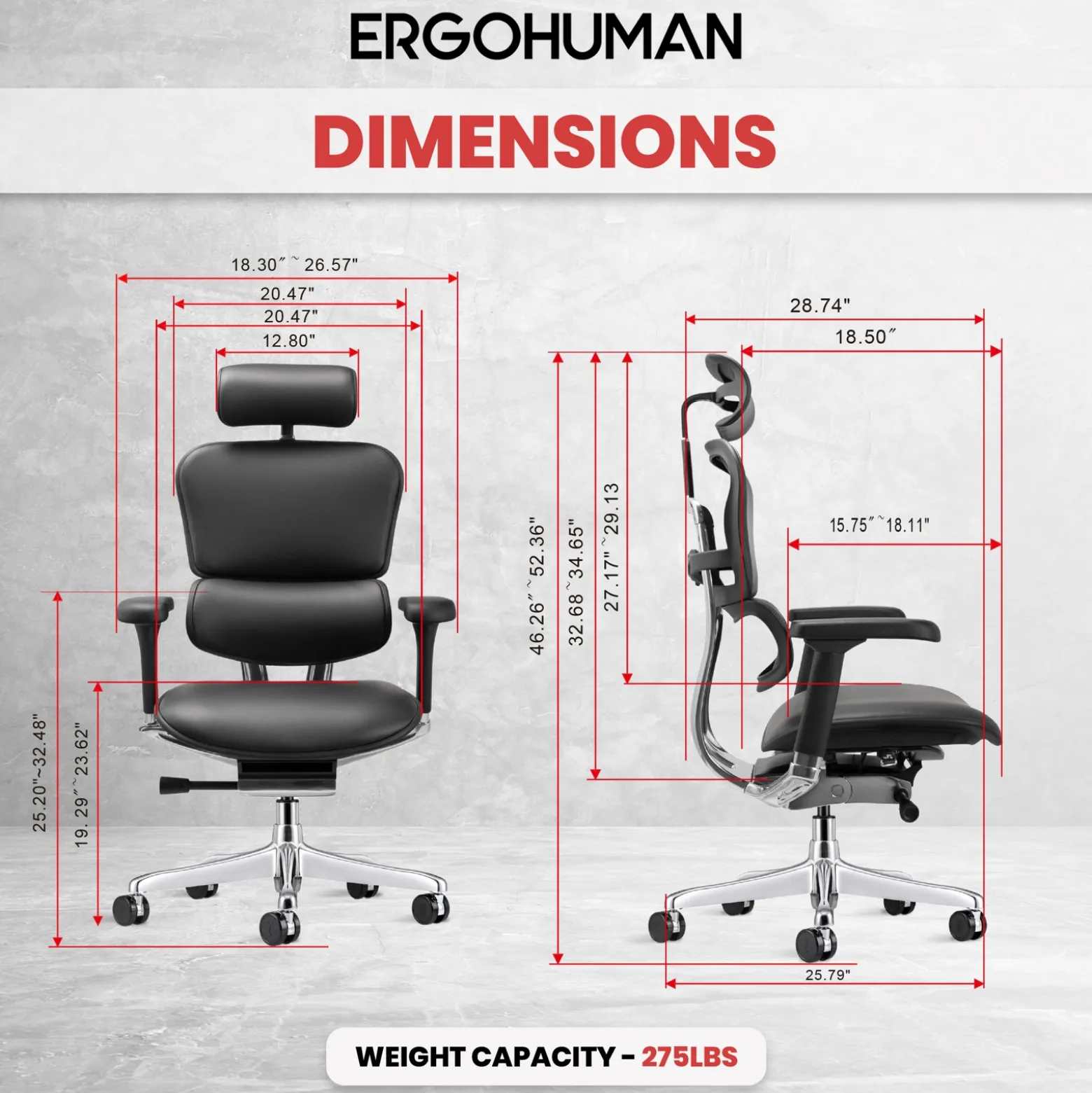 Ergohuman Ergonomic High-back Leather Chair with Headrest