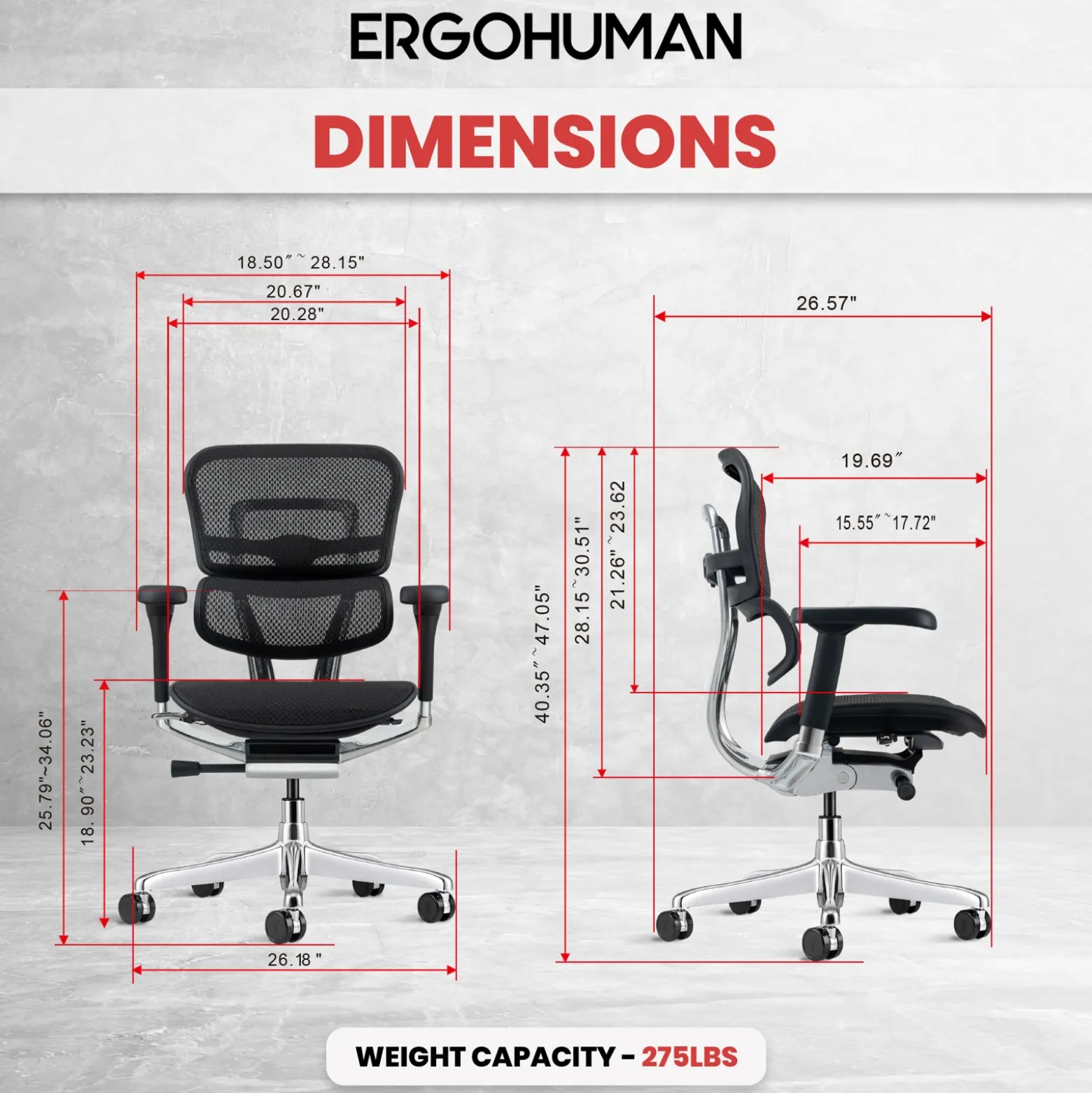 Ergohuman Ergonomic Mid Back Mesh Chair