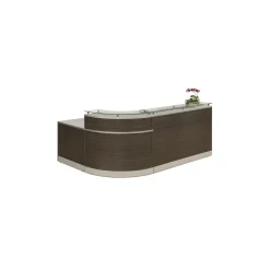 Esquire Curved Glass Top Reception Desk with Reversible ADA Return- 95"W x 64"D