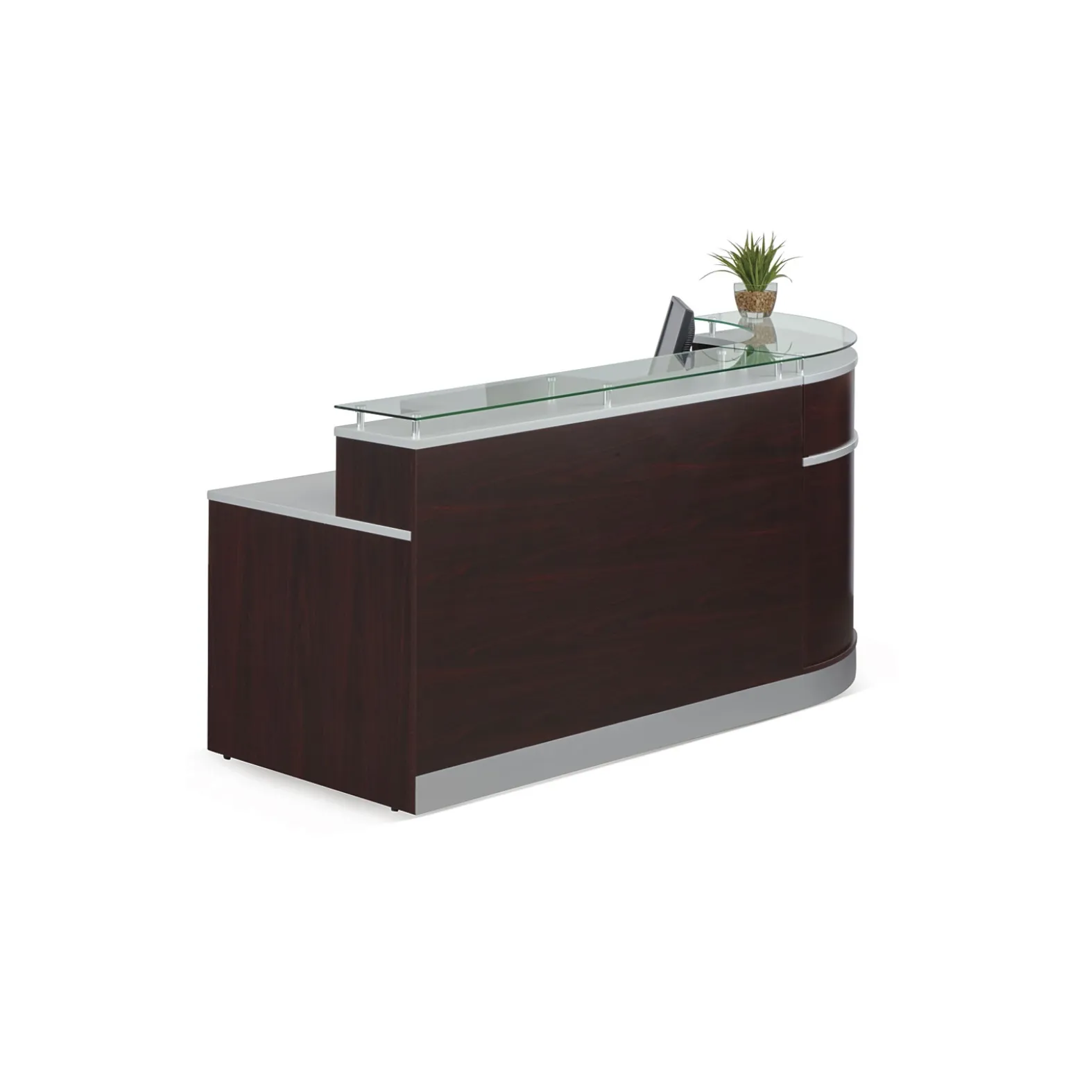 Esquire Curved Glass Top Reception Desk with Reversible ADA Return- 95"W x 64"D