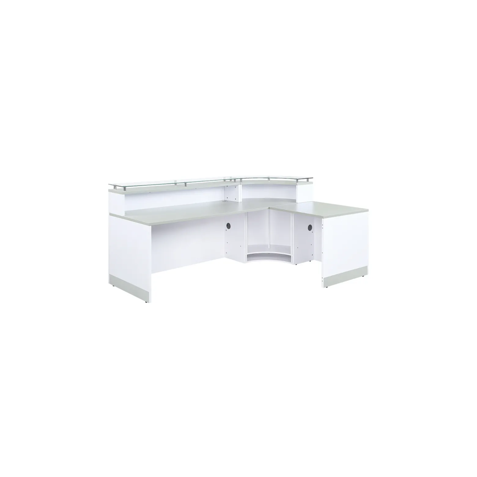 Esquire Curved Glass Top Reception Desk with Reversible ADA Return- 95"W x 64"D