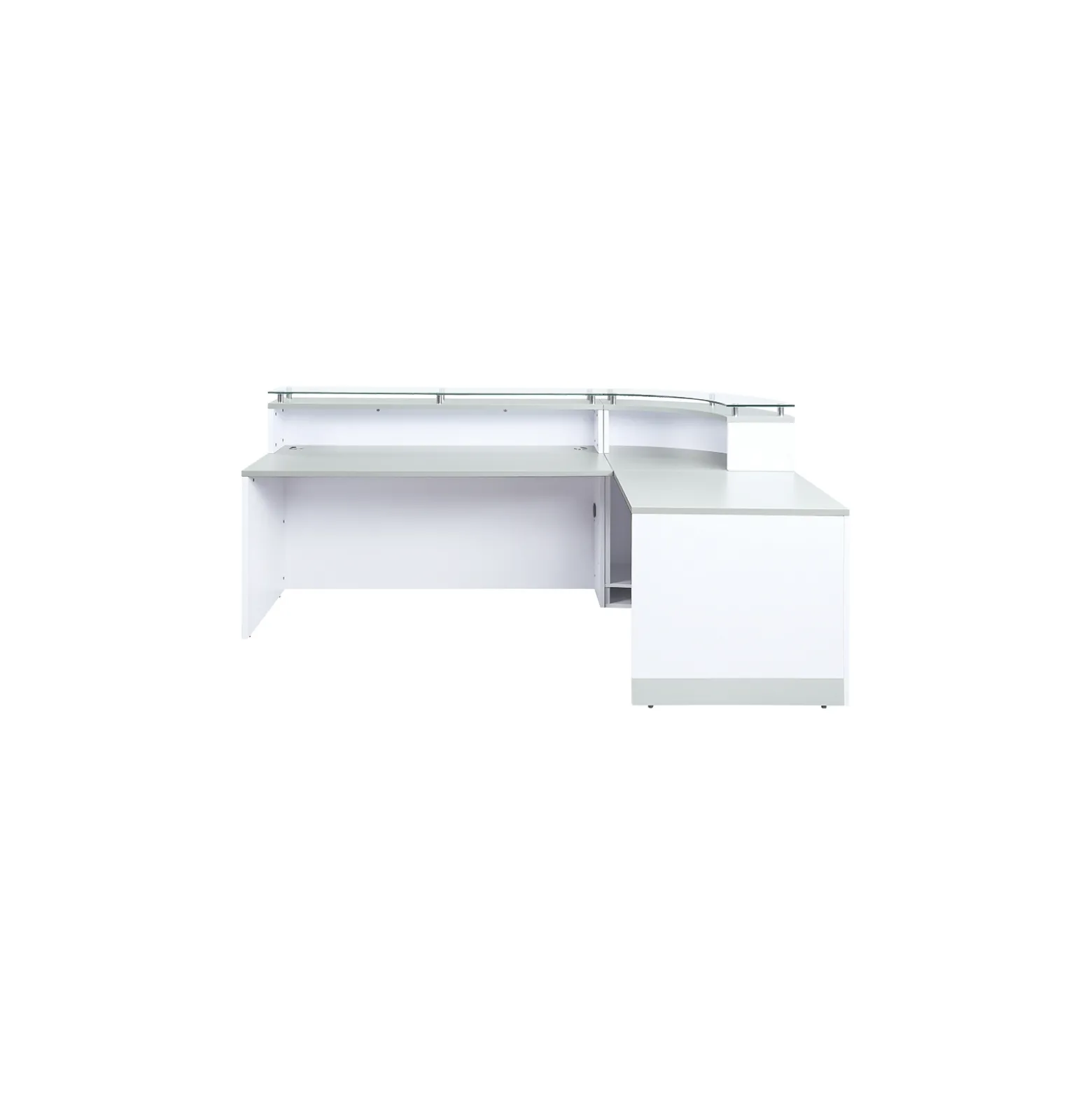 Esquire Curved Glass Top Reception Desk with Reversible ADA Return- 95"W x 64"D