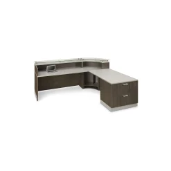 Esquire Curved Glass Top Reception Desk with Reversible ADA Return and File - 95"W x 86"D
