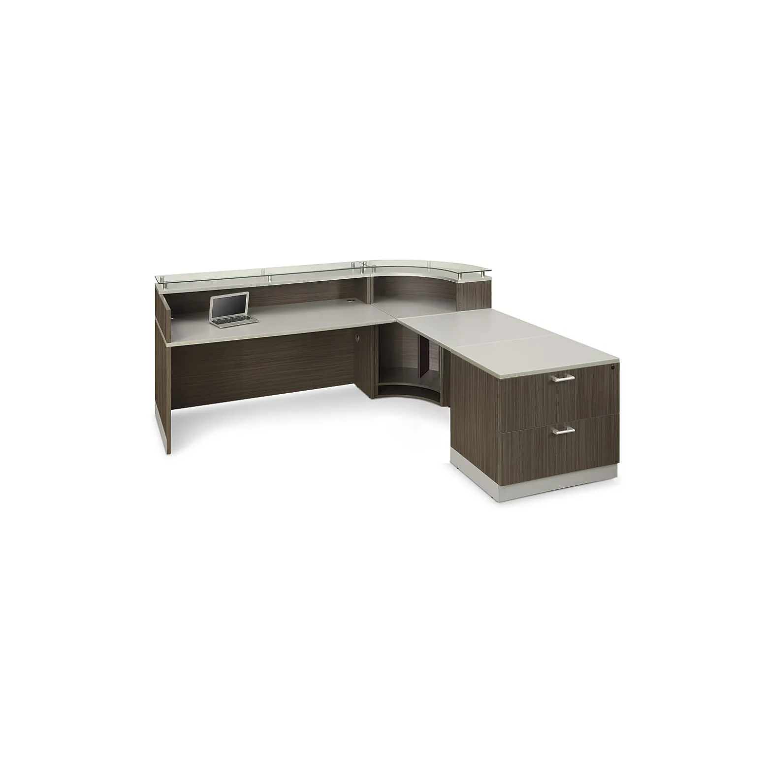Esquire Curved Glass Top Reception Desk with Reversible ADA Return and File - 95"W x 86"D