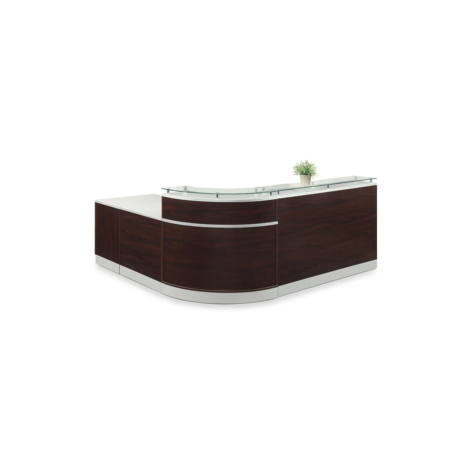 Esquire Curved Glass Top Reception Desk with Reversible ADA Return and File - 95"W x 86"D