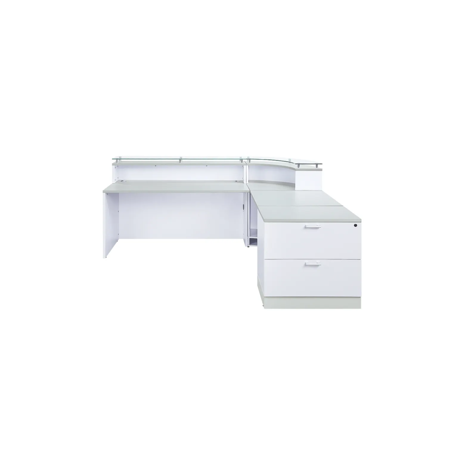 Esquire Curved Glass Top Reception Desk with Reversible ADA Return and File - 95"W x 86"D