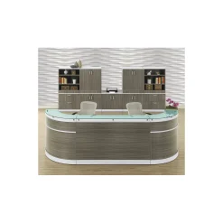 Esquire Curved Glass Top Reception Desk with Storage Wall