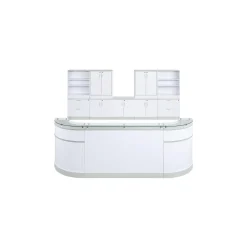 Esquire Curved Glass Top Reception Desk with Storage Wall