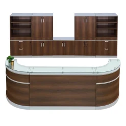 Esquire Curved Glass Top Reception Desk with Storage Wall
