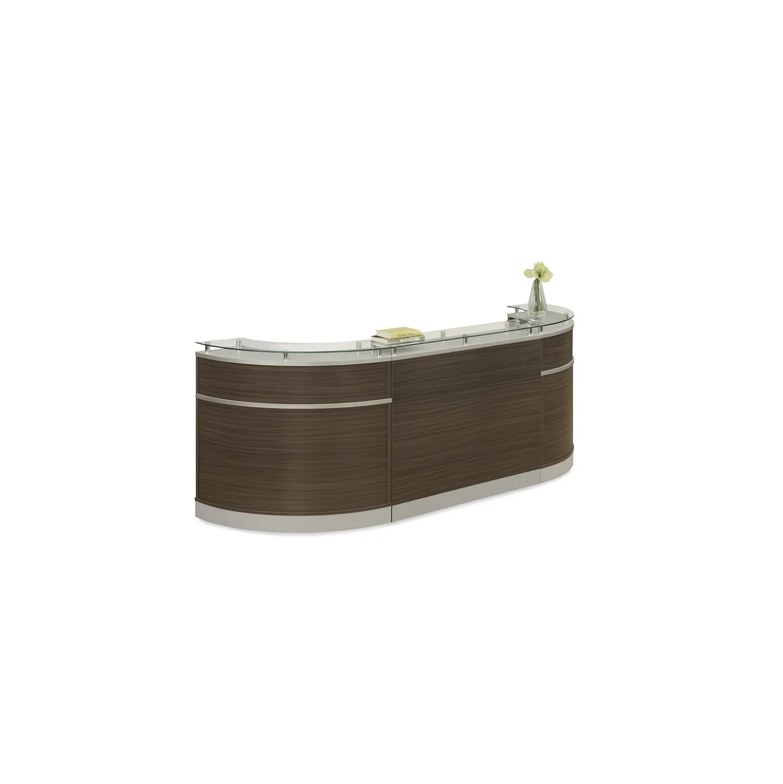 Esquire Curved Glass Top Reception Desk with Storage Wall