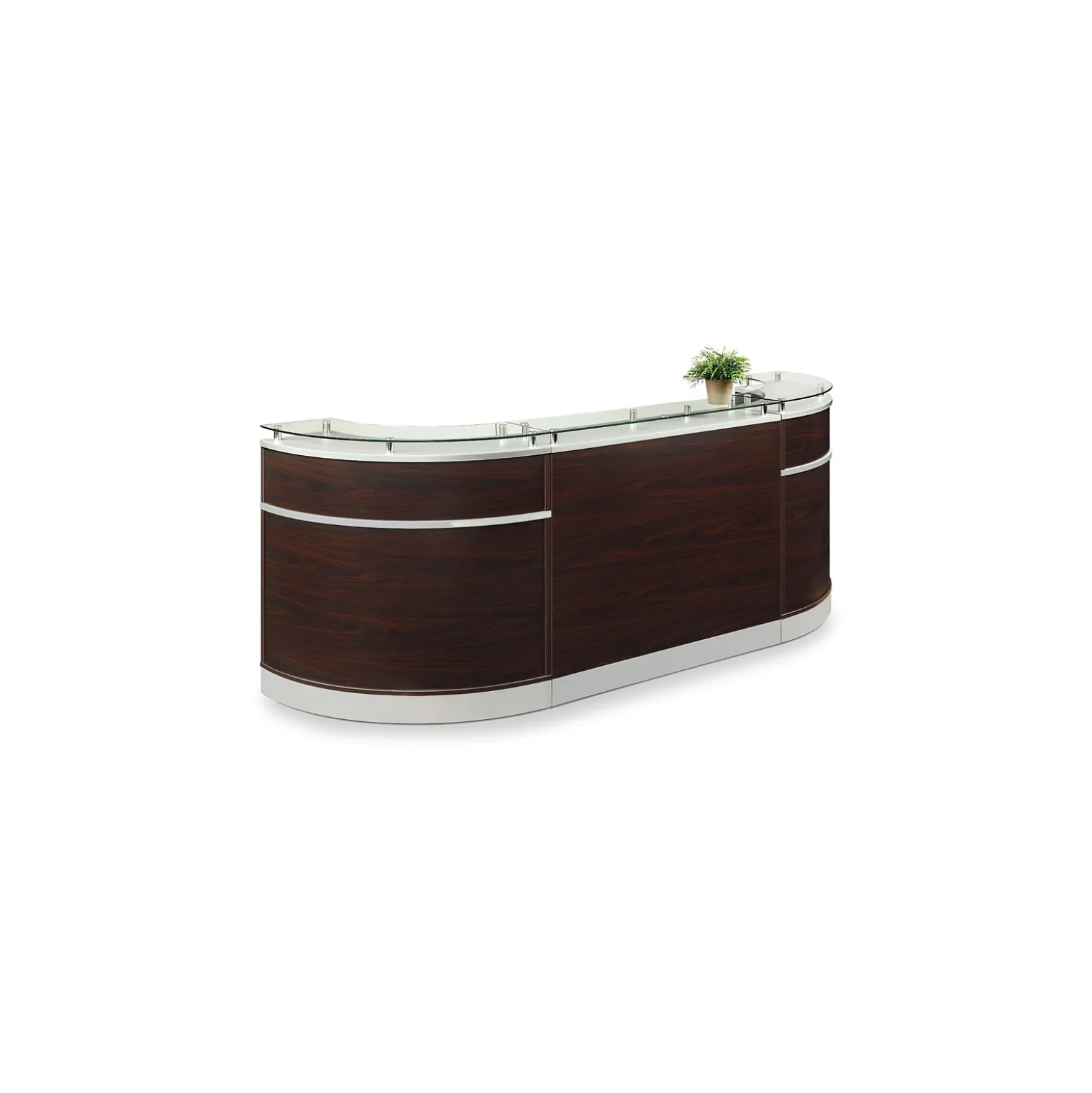 Esquire Curved Glass Top Reception Desk with Storage Wall