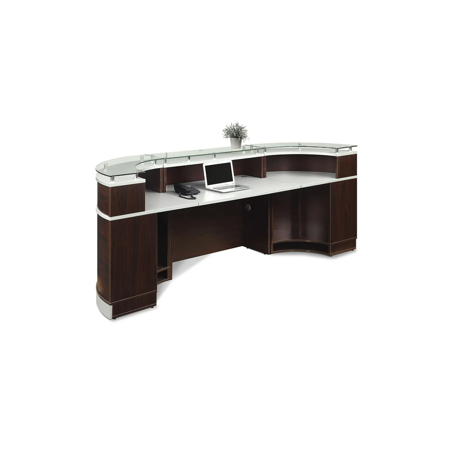 Esquire Curved Glass Top Reception Desk with Storage Wall